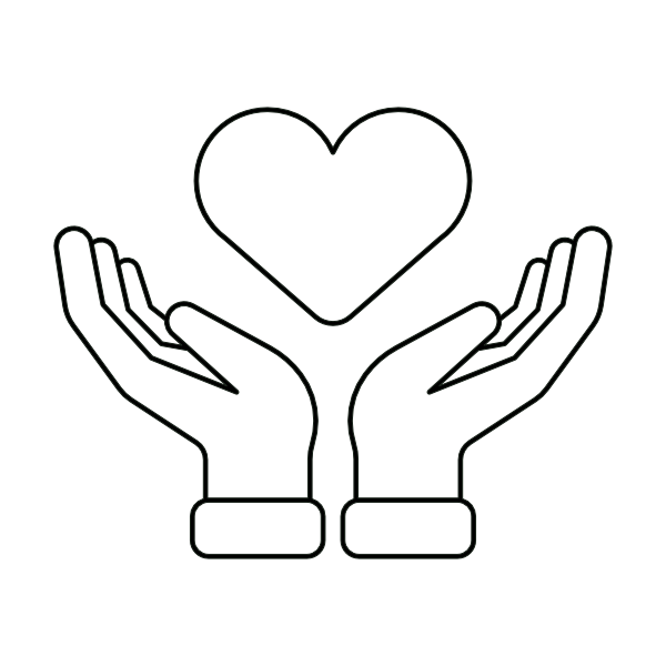 ikona rysunkowa przedstawiająca dwie otwarte dłonie, a nad nimi jest serce